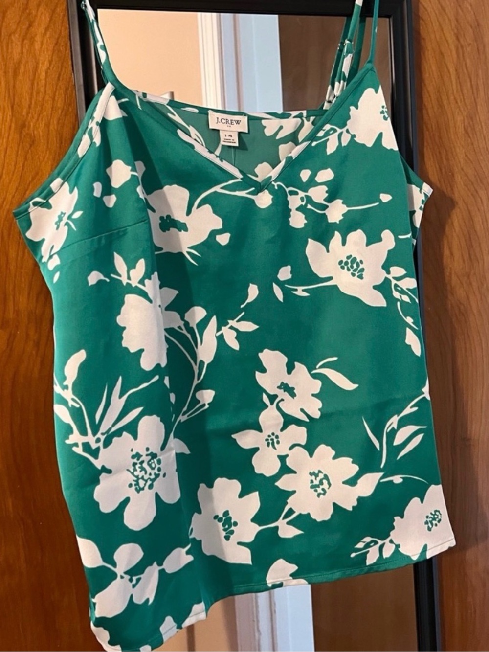 J. Crew Green and White Floral V-Neck Camisole